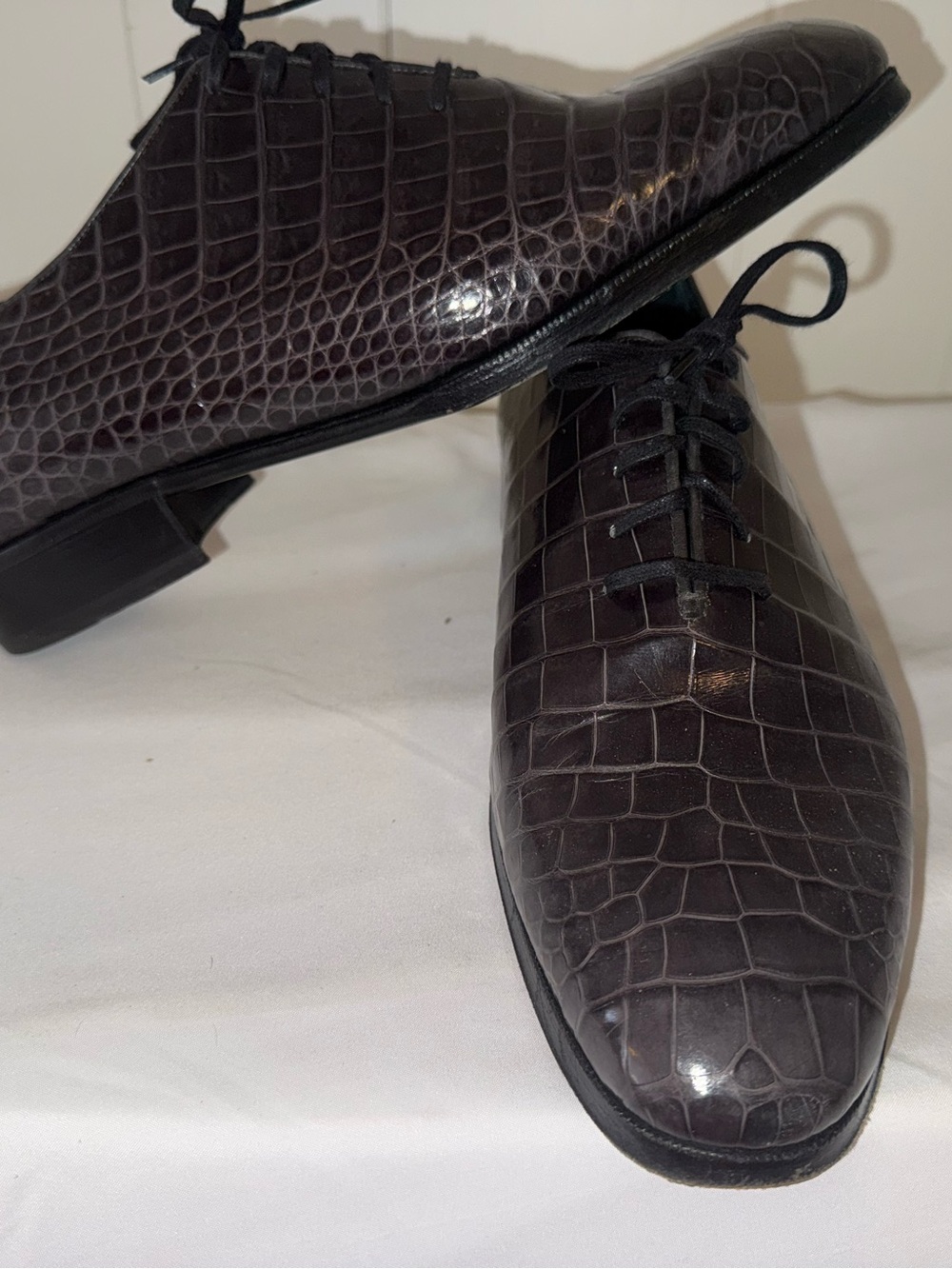 STEFANO RICCI Black Crocodile Leather Oxford Shoes 9 US Men's dress shoes - Picture 2 of 5